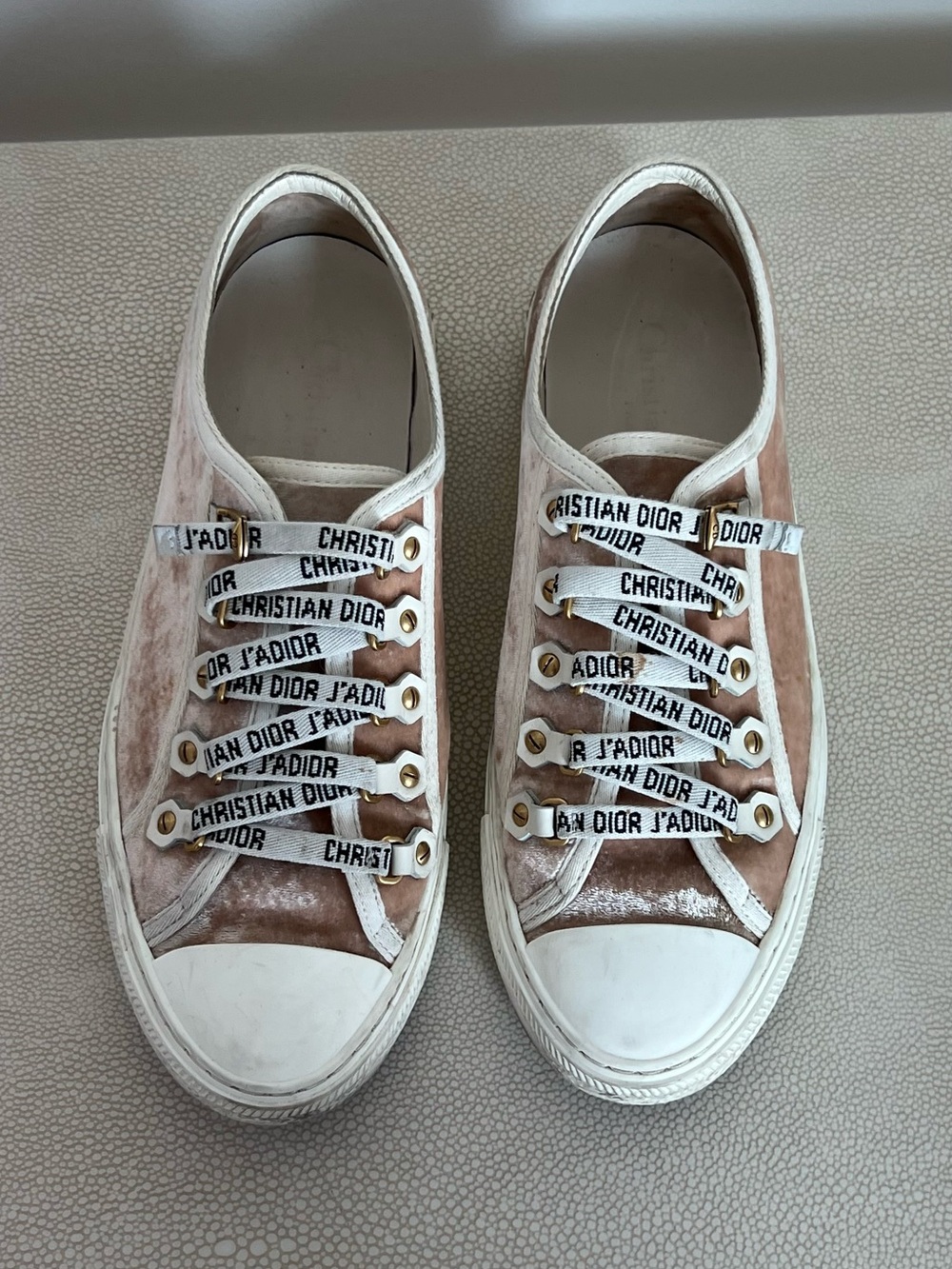 Dior Blush Velvet Low-Top Sneakers with Branded Laces